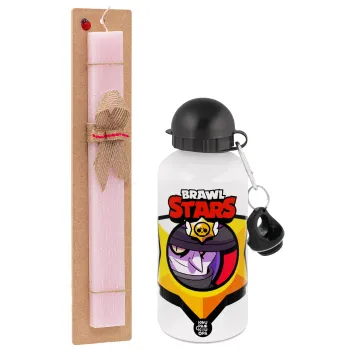 Brawl Stars Mortis, Πασχαλινή Λαμπάδα με παγούρι μεταλλικό αλουμινίου (500ml) & κερί αρωματικό πλακέ (30cm) (ΡΟΖ)