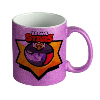 Brawl Stars Mortis, Κούπα Μωβ Glitter που γυαλίζει, κεραμική, 330ml
