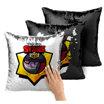 Brawl Stars Mortis, Μαξιλάρι καναπέ Μαγικό Μαύρο με πούλιες 40x40cm περιέχεται το γέμισμα