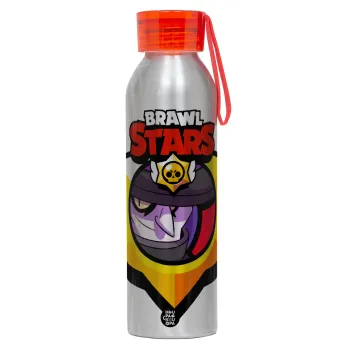 Brawl Stars Mortis, Αλουμινένιο Αθλητικό Μπουκάλι 650ml – Ασημί με Κόκκινο Καπάκι και Λουράκι Σιλικόνης