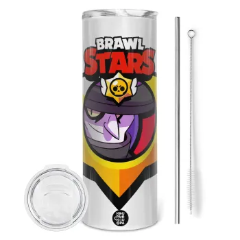 Brawl Stars Mortis, Tumbler ποτήρι θερμό από ανοξείδωτο ατσάλι 600ml, με μεταλλικό καλαμάκι & βούρτσα καθαρισμού