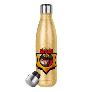 Brawl Stars Mortis, Glitter gold stainless steel thermos bottle, double-walled, 500ml