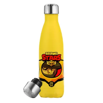Brawl Stars Mortis, Μεταλλικό παγούρι θερμός Κίτρινος (Stainless steel), διπλού τοιχώματος, 500ml