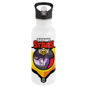 Brawl Stars Mortis, White water bottle with straw, stainless steel 600ml