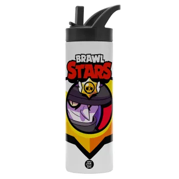 Brawl Stars Mortis, Metallic thermos bottle with straw & handle, stainless steel (Stainless steel 304), double-walled, 600ml.