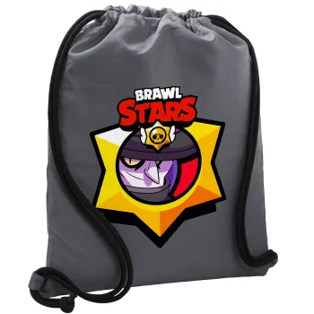 Brawl Stars Mortis, Τσάντα πλάτης πουγκί GYMBAG ΓΚΡΙ, με τσέπη (40x48cm) & χονδρά κορδόνια