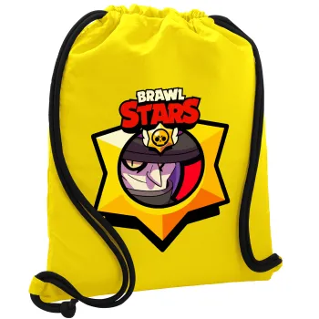 Brawl Stars Mortis, Τσάντα πλάτης πουγκί GYMBAG Κίτρινη, με τσέπη (40x48cm) & χονδρά κορδόνια