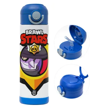 Brawl Stars Mortis, Παιδικό παγούρι θερμό, ανοξείδωτο, με καλαμάκι ασφαλείας, ΜΠΛΕ (500ml)