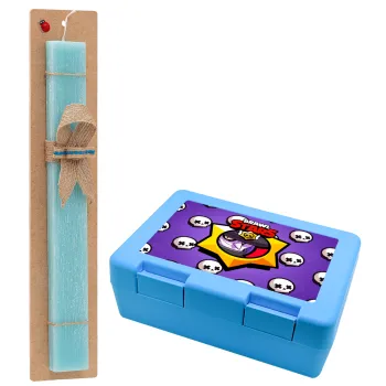 Brawl Stars Mortis, Easter Set, children's snack container BLUE & Easter aromatic flat candle (30cm) (TURQUOISE)