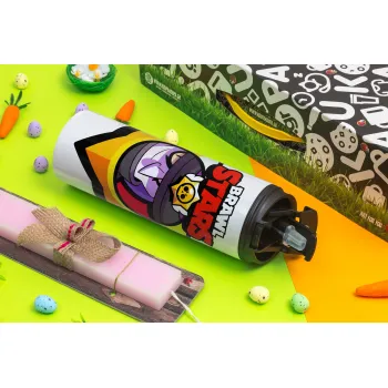 Brawl Stars Mortis, Πασχαλινή Λαμπάδα με Travel Tumbler θερμό με διπλό καπάκι (600ml, BPA free) & κερί αρωματικό πλακέ (30cm) (ΡΟΖ)