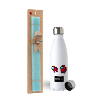 Among US, Easter Set, metallic stainless steel water bottle (750ml) & aromatic flat Easter candle (30cm) (TURQUOISE)