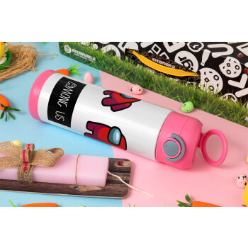 Among US, Easter candle, Childrens hot water bottle, stainless steel, with safety straw, PINK (500ml)