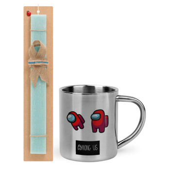 Among US, Easter Set, metallic thermal cup (300ml) & aromatic flat Easter candle (30cm) (TURQUOISE)