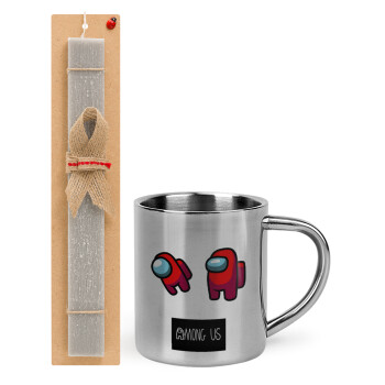 Among US, Easter Set, metallic thermal cup (300ml) & Easter aromatic flat candle (30cm) (GRAY)