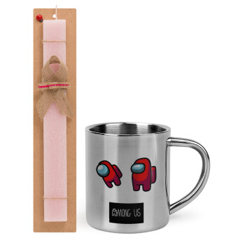 Among US, Easter Set, metallic thermal cup (300ml) & aromatic flat Easter candle (30cm) (PINK)