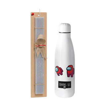 Among US, Easter Set, metallic stainless thermos bottle (500ml) & scented flat Easter candle (30cm) (GRAY)