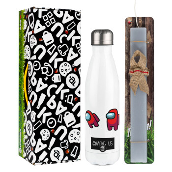Among US, Easter candle, metallic white thermos bottle (500ml) & aromatic flat candle (30cm) (GRAY)