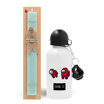 Among US, Easter Set, metallic aluminum water bottle (500ml) & scented flat candle (30cm) (TURQUOISE)