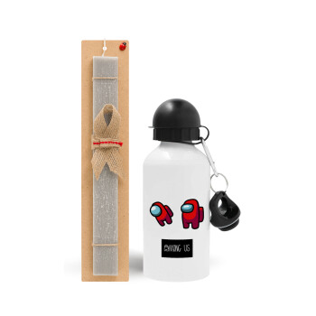 Among US, Easter Set, metallic aluminum water bottle (500ml) & aromatic flat Easter candle (30cm) (GRAY)