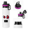 Metallic water bottle with safety lid, 850ml aluminum