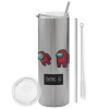 Tumbler stainless steel Silver 600ml, with metal straw & cleaning brush