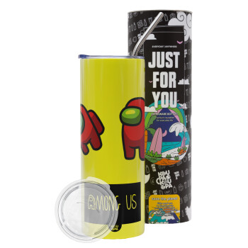 Among US, Neon Yellow Travel Tumbler, with metal straw (Stainless steel 304 Food grade, BPA free, 600ml)
