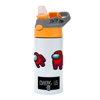 Among US, Children's hot water bottle, stainless steel, with safety straw, Orange/Grey (360ml) BPA-FREE
