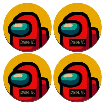 Among US, ΣΕΤ x4 Σουβέρ ξύλινα στρογγυλά plywood (9cm)