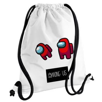 Among US, Backpack pouch GYMBAG white, with pocket (40x48cm) & thick cords