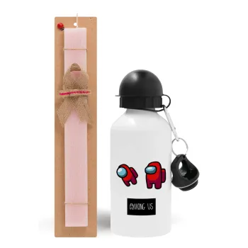 Among US, Easter Set, metallic aluminum bottle (500ml) & aromatic flat Easter candle (30cm) (PINK)