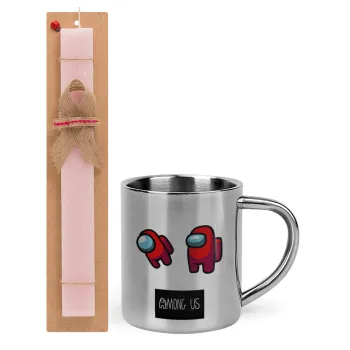 Among US, Easter Set, metallic thermal cup (300ml) & aromatic flat Easter candle (30cm) (PINK)