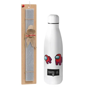 Among US, Easter Set, metallic stainless thermos bottle (500ml) & scented flat Easter candle (30cm) (GRAY)