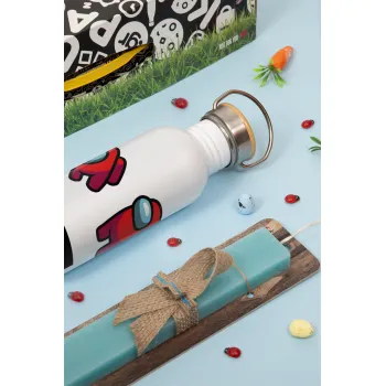 Among US, Easter Set, metallic silver aluminum water bottle (500ml) & scented flat Easter candle (30cm) (TURQUOISE)