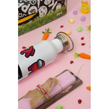 Among US, Easter Set, SS Metallic water bottle (620ml, stainless steel) & scented flat Easter candle (30cm) (PINK)