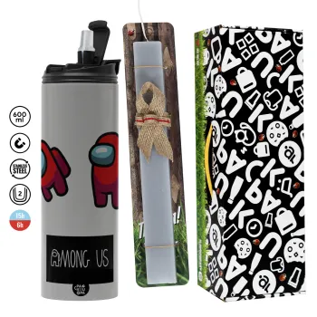Among US, Easter candle with Grey Tumbler Thermo 600ml & aromatic flat candle (30cm) (GREY)