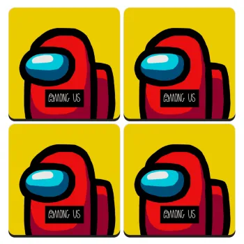 Among US, ΣΕΤ 4 Σουβέρ ξύλινα τετράγωνα (9cm)