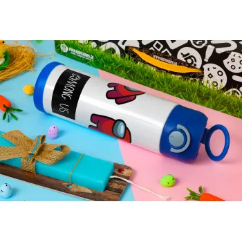 Among US, Πασχαλινή Λαμπάδα με Παιδικό παγούρι θερμό, ανοξείδωτο, με καλαμάκι ασφαλείας, ΜΠΛΕ (500ml)