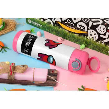 Among US, Easter candle, Childrens hot water bottle, stainless steel, with safety straw, PINK (500ml)