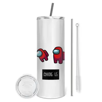 Among US, Tumbler ποτήρι θερμό από ανοξείδωτο ατσάλι 600ml, με μεταλλικό καλαμάκι & βούρτσα καθαρισμού