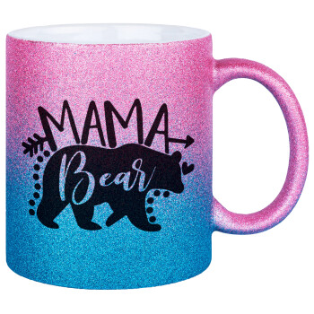 Mama Bear, Κούπα Χρυσή/Μπλε Glitter, κεραμική, 330ml