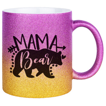 Mama Bear, Κούπα Χρυσή/Ροζ Glitter, κεραμική, 330ml