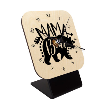 Mama Bear, Quartz Table clock in natural wood (10cm)