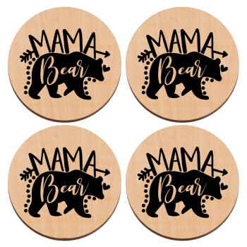 Mama Bear, ΣΕΤ x4 Σουβέρ ξύλινα στρογγυλά plywood (9cm)