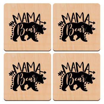 Mama Bear, ΣΕΤ x4 Σουβέρ ξύλινα τετράγωνα plywood (9cm)