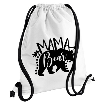Mama Bear, Τσάντα πλάτης πουγκί GYMBAG λευκή, με τσέπη (40x48cm) & χονδρά κορδόνια