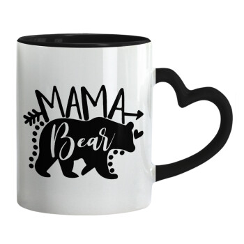 Mama Bear, Κούπα καρδιά χερούλι μαύρη, κεραμική, 330ml