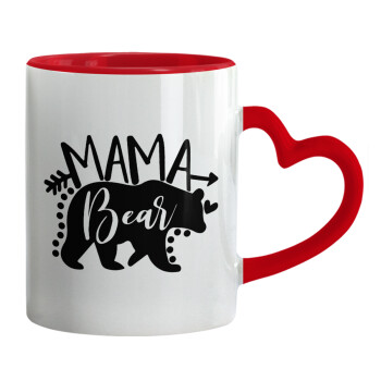 Mama Bear, Κούπα καρδιά χερούλι κόκκινη, κεραμική, 330ml