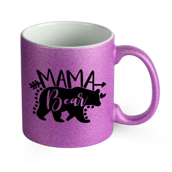 Mama Bear, Κούπα Μωβ Glitter που γυαλίζει, κεραμική, 330ml