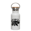 Metallic thermos (Stainless steel) White with wooden lid (bamboo), double-walled, 350ml