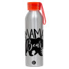 Aluminum Sports Bottle 650ml – Silver with Red Cap and Silicone Strap